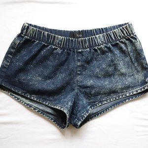 Stretchy Waist Bleach Dye Denim Shorts by Hype